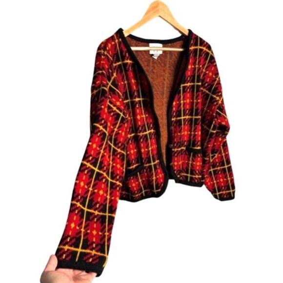 Cervelle Cardigan Grandpa Sweater Size XL Plaid Red Black Gold Buttons Vintage - Picture 5 of 8